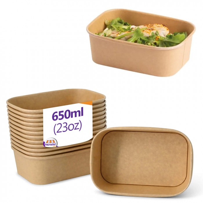 650ml / 23oz - Medium Rectangular Kraft Food Containers 650ml / 23oz - Medium Rectangular Kraft Food Containers