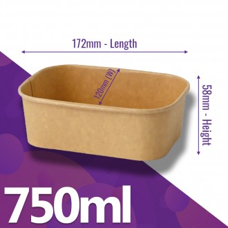 750ml / 26oz - Large Rectangular Kraft Food Containers