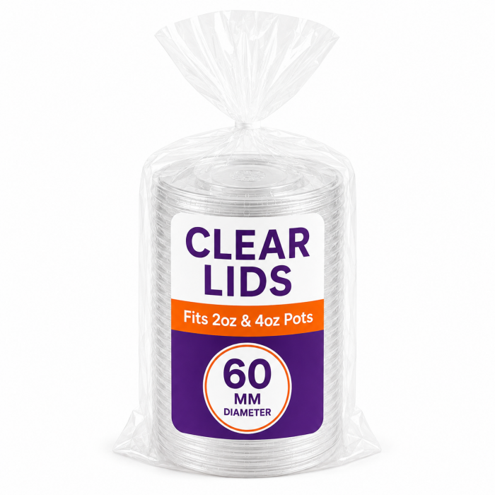 2oz / 4oz - Clear Plastic PP Lids for Kraft Portion Pots 2oz / 4oz - Clear Plastic PP Lids for Kraft Portion Pots