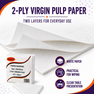 Majestic | 2ply White Paper Napkins / Serviettes - 33cm x 33cm