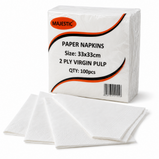 Majestic | 2ply White Paper Napkins / Serviettes - 33cm x 33cm