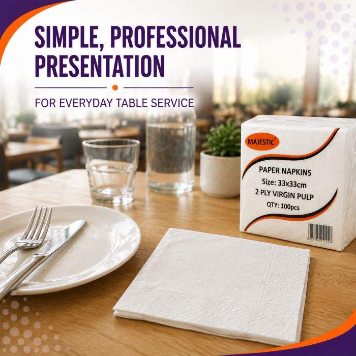 Majestic | 2ply White Paper Napkins / Serviettes - 33cm x 33cm