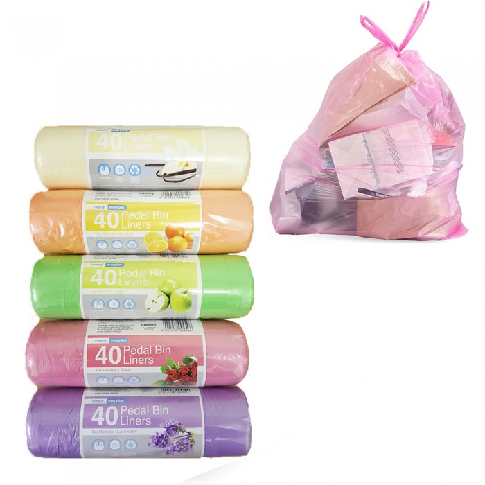 Fragrant Scented Pedal Bin Liners on a Roll - 40 per Roll - Tie Handles - 18" x 23" - 15 Litres