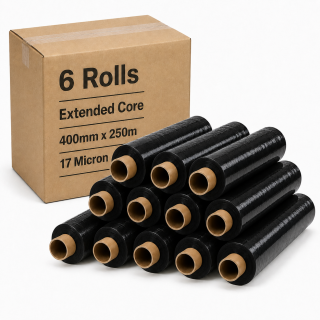 400mm x 250m Black Extended Core Pallet Wrap - 17 Micron