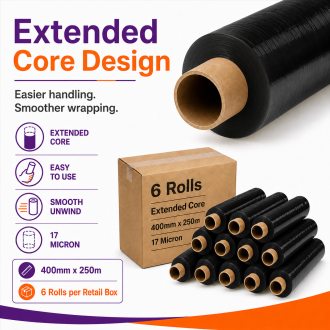 400mm x 250m Black Extended Core Pallet Wrap - 17 Micron