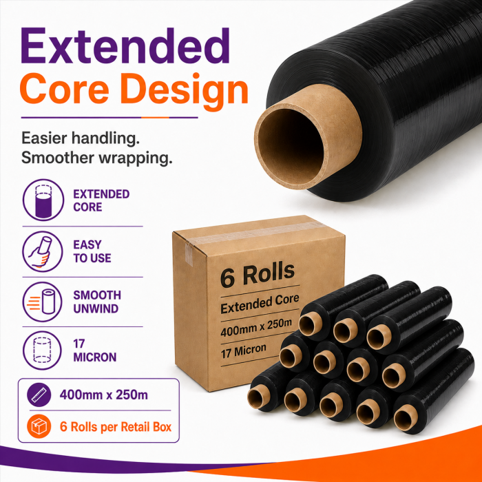 400mm x 250m Black Extended Core Pallet Wrap - 17 Micron