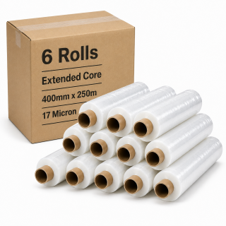 400mm x 250m Clear Extended Core Pallet Wrap - 17 Micron