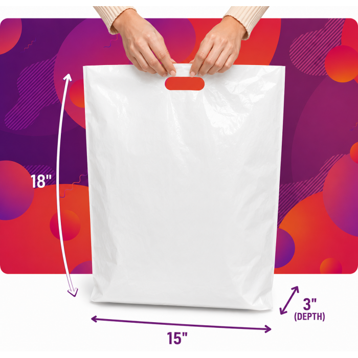 Medium 15" x 18" x 3" White Patch Handle Carrier Bags