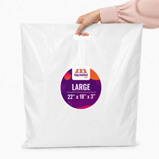 Large 22" x 18" x 3" White Patch Handle Carrier Bags