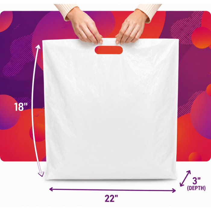 Large 22" x 18" x 3" White Patch Handle Carrier Bags