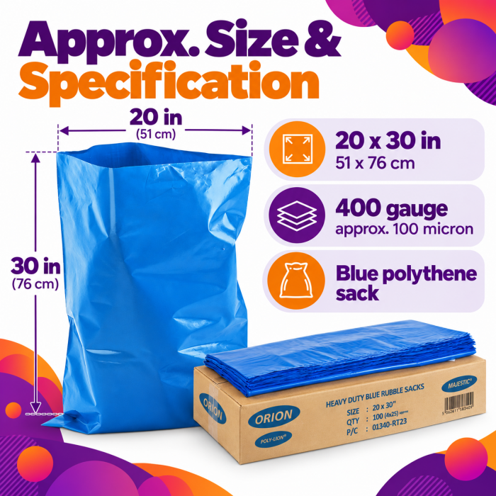 Heavy Duty 400 Gauge Blue Rubble Sacks - 20 x 30 Inches