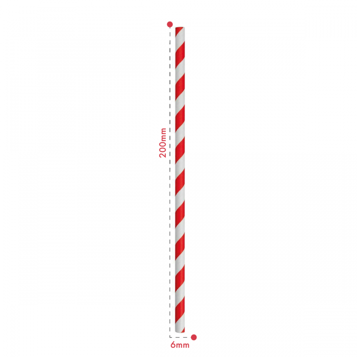 Jumbo 8" (200mm) Paper Smoothie Straws - Red / White (200 Pack)