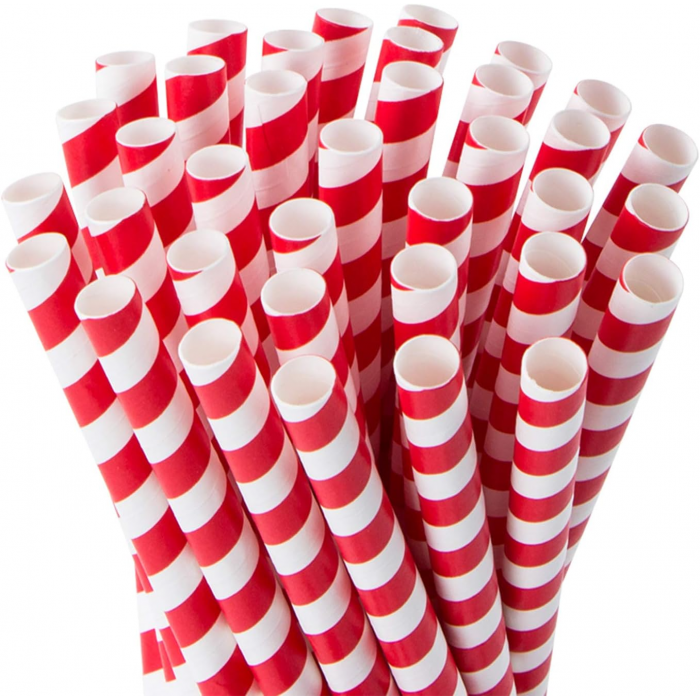 Jumbo 8" (200mm) Paper Smoothie Straws - Red / White (200 Pack)