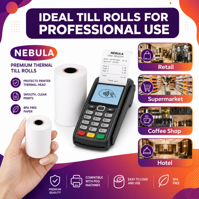 57 x 40mm Thermal Paper Credit Card Till Rolls (50 Rolls / Case)