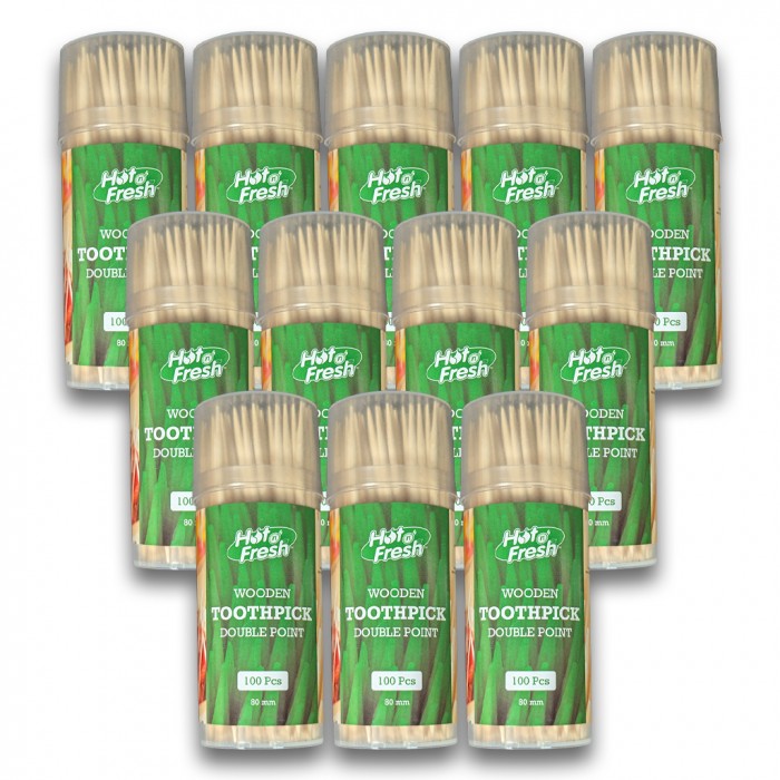 Wooden Toothpicks (80mm x 2mm) - 4,800 Double Pointed Sticks (100 per Pack / 48 Packs per Case)