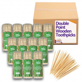 Wooden Toothpicks (80mm x 2mm) - 4,800 Double Pointed Sticks (100 per Pack / 48 Packs per Case)