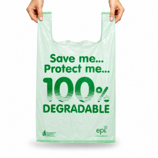 Jumbo 100% Degradable Green Heavy Duty Vest Carrier Bags - 12 x 19 x 23"