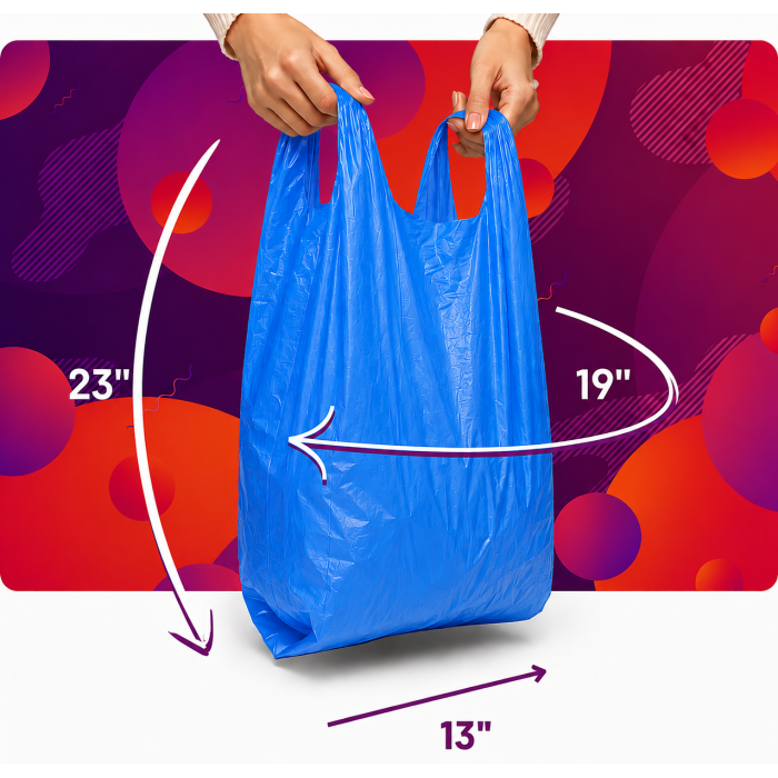 Jumbo Blue Heavy Duty Vest Carrier Bags - 13 x 19 x 23"