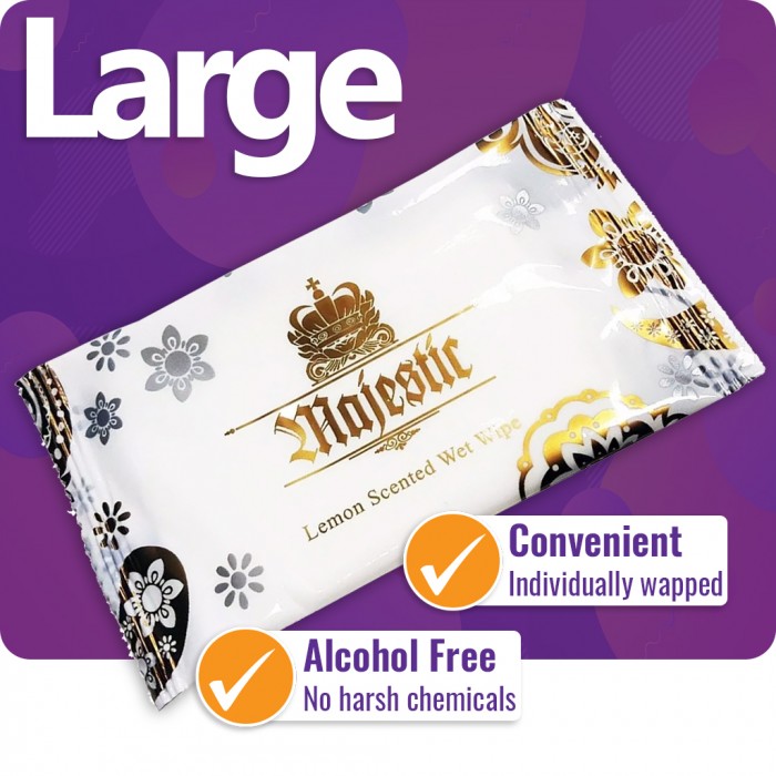 Large Majestic Lemon Scented Wet Wipes - Hot and Cold Use (100 / Pack)