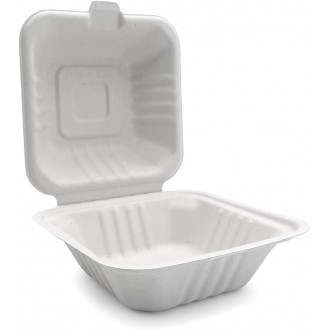  6" x 6" - Bagasse Takeaway Food / Burger Boxes (HP6) - 450ml - 1 Compartment