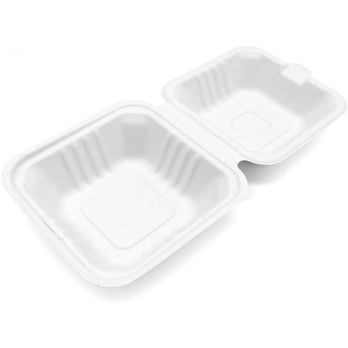  6" x 6" - Bagasse Takeaway Food / Burger Boxes (HP6) - 450ml - 1 Compartment