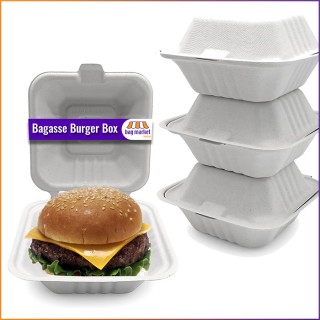  6" x 6" - Bagasse Takeaway Food / Burger Boxes (HP6) - 450ml - 1 Compartment
