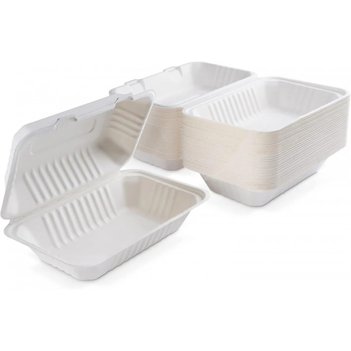 9" x 6" - Bagasse Takeaway Food / Lunch Boxes (HB10) - 1 Compartment