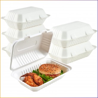 9" x 6" - Bagasse Takeaway Food / Lunch Boxes (HB10) - 1 Compartment