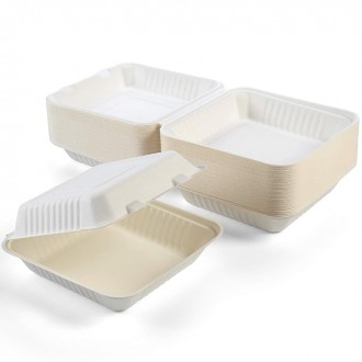 9" x 9" - Bagasse Takeaway Food / Lunch Boxes (MP1) - 1500ml - 1 Compartment