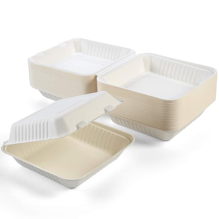 9" x 9" - Bagasse Takeaway Food / Lunch Boxes (MP1) - 1500ml - 1 Compartment