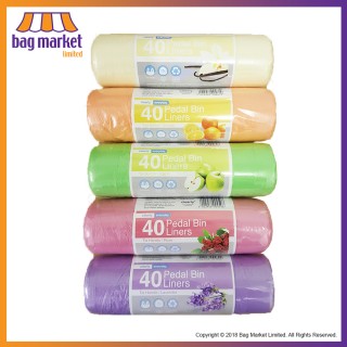 Fragrant Scented Pedal Bin Liners on a Roll - 40 per Roll - Tie Handles - 18" x 23" - 15 Litres
