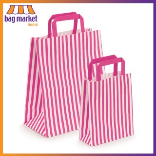 Small - 18 x 8 x 23cm - Pink - Candy Stripe Paper Carrier Bags