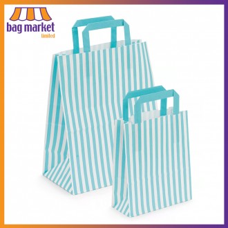 Small - 18 x 8 x 23cm - Blue Aqua - Candy Stripe Paper Carrier Bags