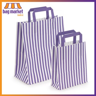 Small - 18 x 8 x 23cm - Purple -  Candy Stripe Paper Carrier Bags