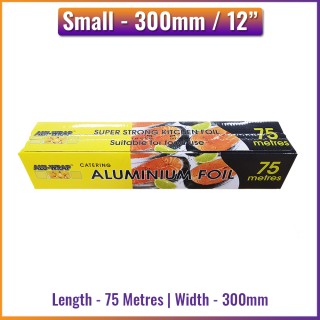 Alu-Wrap | 12" (300mm) Small Aluminium Kitchen Tin Foil Roll - 75 Metres