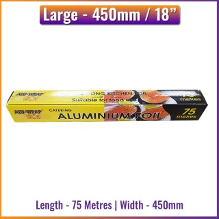 Alu-Wrap | 18" (450mm) Large Aluminium Kitchen Tin Foil Roll - 75 Metres