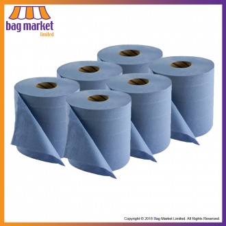 6 x Blue Roll - 80 Metres - 2Ply Centrefeed, Embossed, Paper Towel, Tissue, Kitchen Rolls