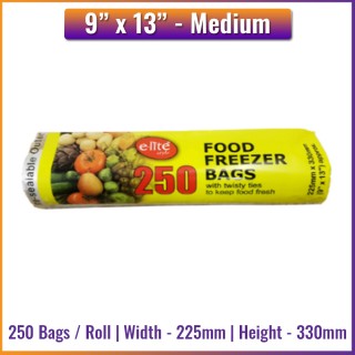 9" x 13" Food Freezer Polythene Plastic Bags - 250 Bags / Roll
