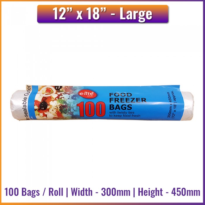 12" x 18" Food Freezer Polythene Plastic Bags - 80 Bags / Roll