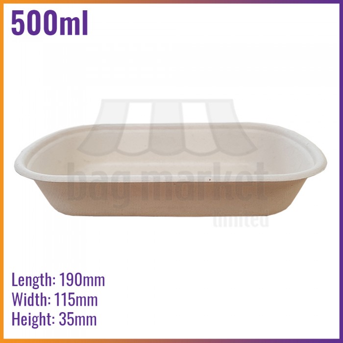 500ml Biodegradable Bagasse Microwavable Food Containers