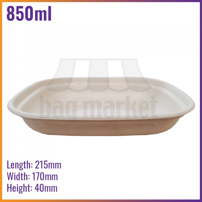 850ml Biodegradable Bagasse Microwavable Food Containers