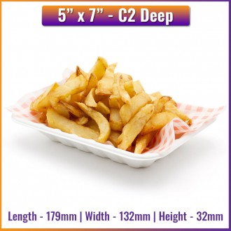 5" x 7" x 1.25" - Bagasse Takeaway Food / Chip Trays - C2-Deep