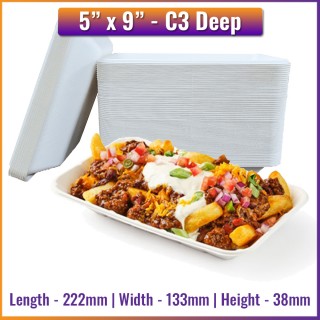 5" x 9" x 1.5" - Bagasse Takeaway Food / Chip Trays - C3-Deep