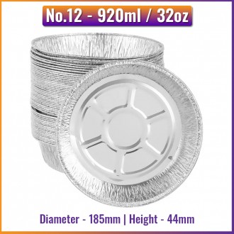 No.12 (920ml) Round Aluminium Foil Containers (100 / Pack)