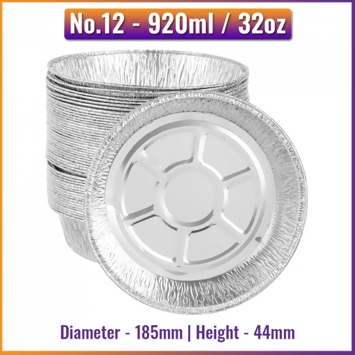No.12 (920ml) Round Aluminium Foil Containers (100 / Pack)