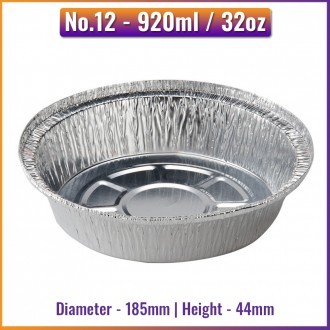 No.12 (920ml) Round Aluminium Foil Containers (100 / Pack)