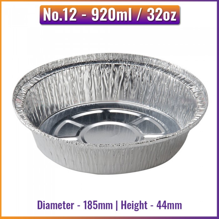 No.12 (920ml) Round Aluminium Foil Containers (100 / Pack)