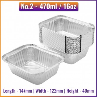 No.2 (470ml) Aluminium Foil Containers (125 / Pack)