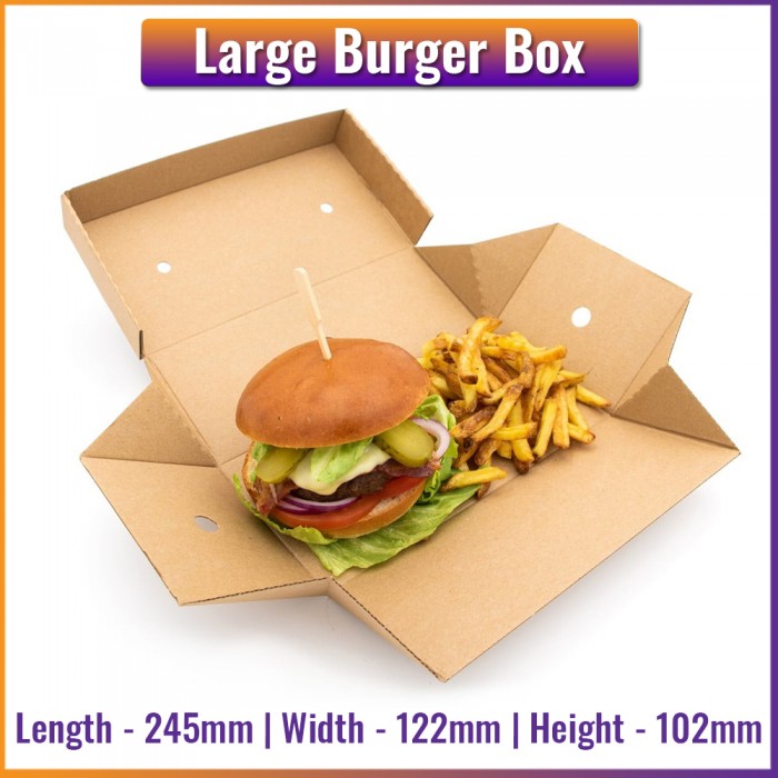 100 x Compostable Premium Kraft Gourmet Burger Box - Large