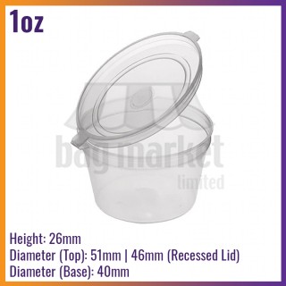 1oz / 28ml Hinged Lid Sauce Pots - Clear Plastic Takeaway Container